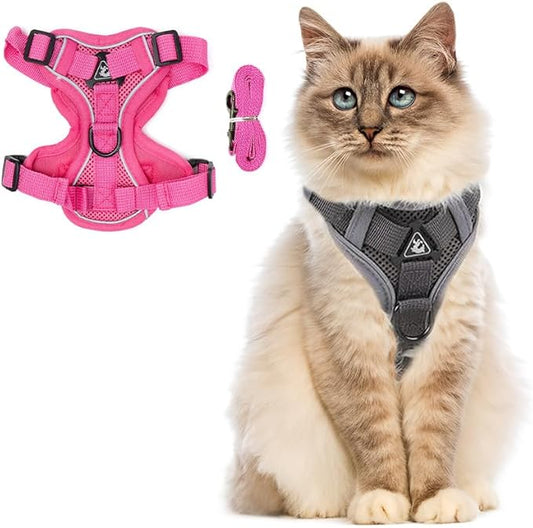 PetnBeyond Kitten Harness and Leash Set - Secure, Comfortable Control with Breathable Mesh Jacket - Adjustable Vest for Safe Walks with Reflective Strips - Kitty Escape Proof Kit (Medium, Pink)