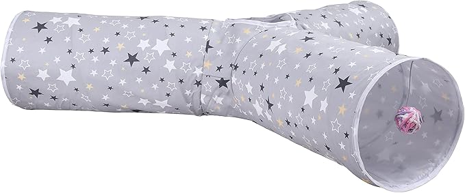 Cat Tunnel,Large Cat Tunnel for Indoor Cat, Kitten Toys Collapsible 3 Ways Play Toy, Pet Tube Hideaway Tunnel with Ball for Cats Rabbits Kittens (Gray Star Large)