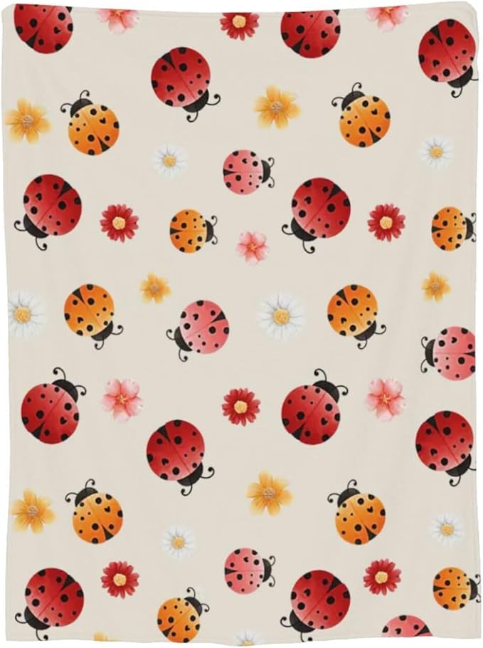 Ladybug Throw Blanket - Cute Decor Stuff Merch, Cozy Print Flannel Fleece, Soft Plush Fuzzy Warm Lightweight Bedding, Gifts for Women Men Girls Kids 50"X40"