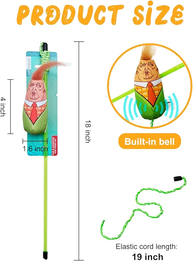 Interactive Cat Toys Donald Trump Cat Toy, Trump Doll Feather Cat Wand Toy, Catnip Toys, Cat Teaser Wand String, Cat Fishing Pole Toy,Kitten Play Exercise Toys,Halloween