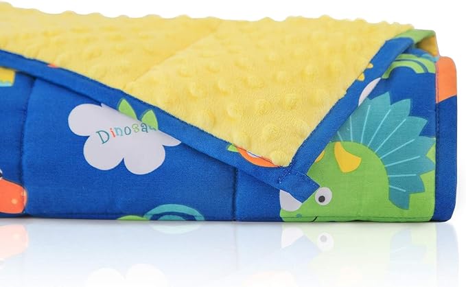 Uttermara Weighted Blanket 5 lbs, Ultra Cozy Minky Fleece and Cotton Sided with Cartoon Patterns, Reversible Heavy Blanket Great for Calming and Sleeping, 36x48 inches, Blue Dinosaur Park