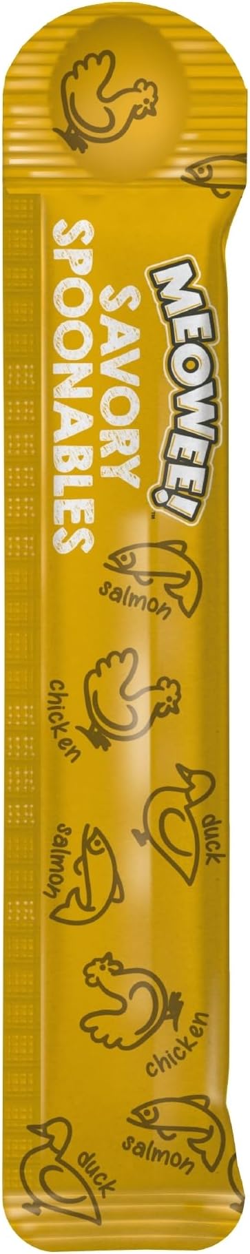 Savory Spoonables with Real Chicken, Salmon & Duck, 4 Count Tube, Triple Flavor Squeezable Lickable Wet Treats for Cats with Built-in Spoon for Less Mess