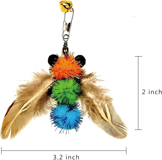 6 PCS Insect Bees,Feather Cat Toys, Cat Wand Toy Refill,Cat Toy Wand Replacement Attachments,Cat Toys Feather Refills,Insect Interactive Cat Teaser Wand Feathers