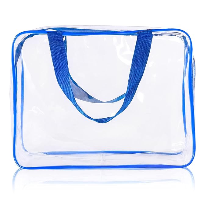 6Pcs Crystal Clear PVC Travel Toiletry Bag Kit for Women Men, Waterproof Vinyl Packing Organizer Storage Bags with Zipper Handle Straps, Cosmetic Pouch Carry on Airport Airline Compliant Bag Handbag