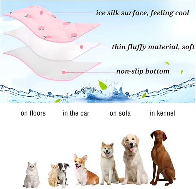 Pet Cooling Mat Cooling Fiber - Washable Non-Toxic Pet Indoor Outdoor Bed, Foldable Pee Pads for Dogs Settle Mat Cooling Dog Blanket Cat Cooling Pad (Pink, Large)