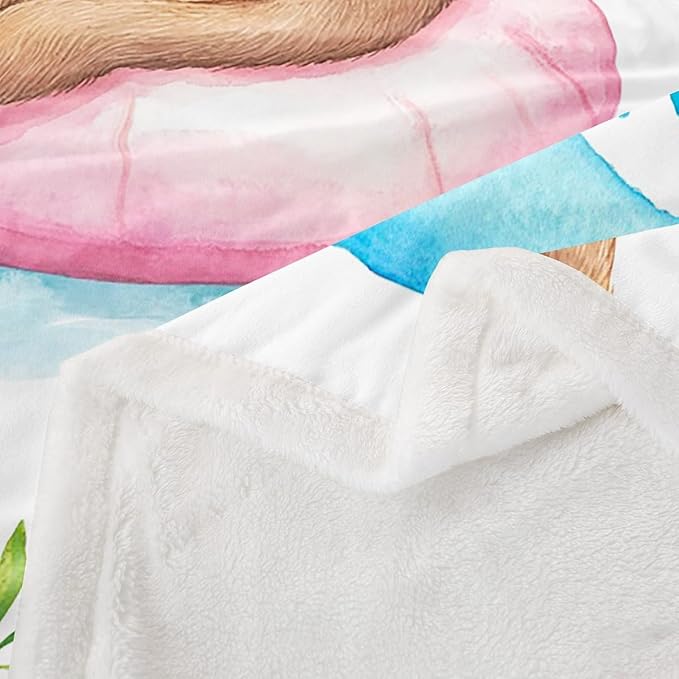 Tropical Animal Plush Blanket Cute Sloth Fleece Throw Blanket for Sofa Couch Bed Flamingo Float Sherpa Blanket Cartoon Sloth Hawaiian Summer Vacation Fuzzy Blanket Room Decor Throw 50x60 Inch