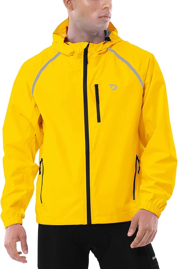 baleaf Men's Rain Jacket Waterproof Windbreaker Running Cycling Golf Hiking Gear Hood Lightweight Reflective Packable