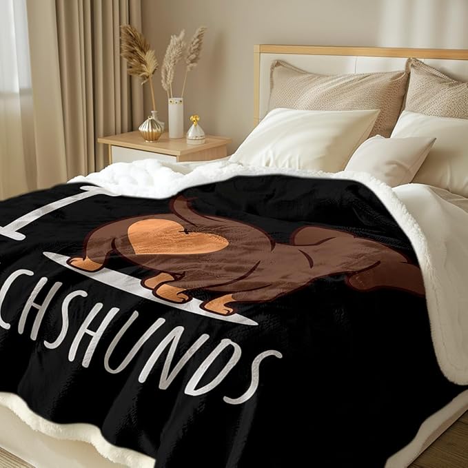 Sleepwish Dachshund Butt Fleece Throw Blanket for Kids Girls Boys Soft Plush Dachshund Lovers Gift Black Sherpa Blanket for Couch Chair, Throw (50" X 60")