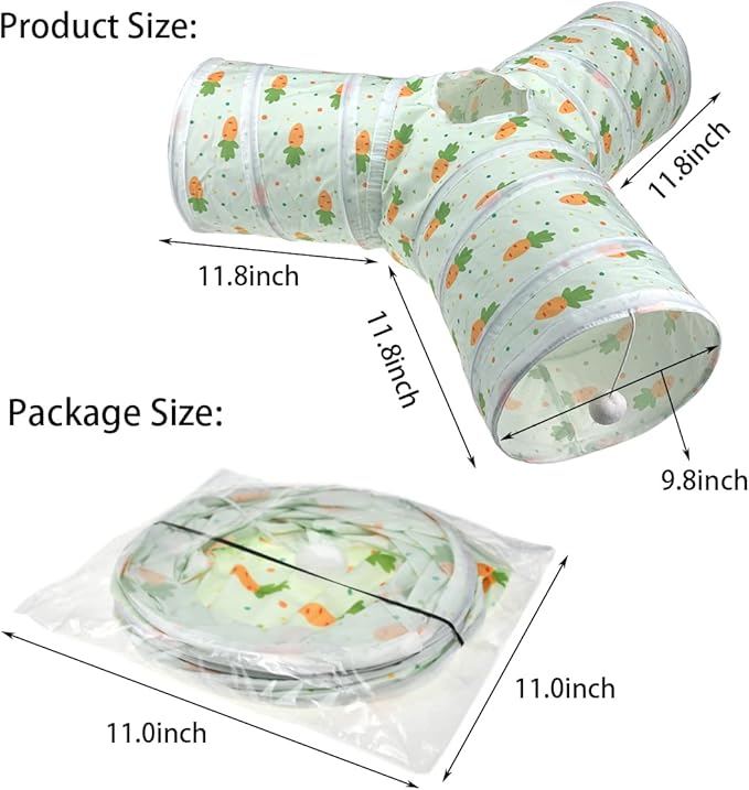 Vehomy Bunny Rabbit Tunnels Rabbit Cat 3 Way Collapsible Tunnel with Cute Carrot Patterns Small Pet Hideout Activity Tunnel Tube Toy for Bunny Kitten Cat Dwarf Guinea Pig Y Shape