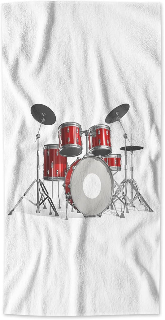 AOYEGO Music Beach Towels Rock N Roll Jazz Musical Instrument Cool Drum Set for Show Concert Party Microfiber Soft Towels for Bath Hair Hand Towel for Women/Men/Girls/Boys 15x30 Inch