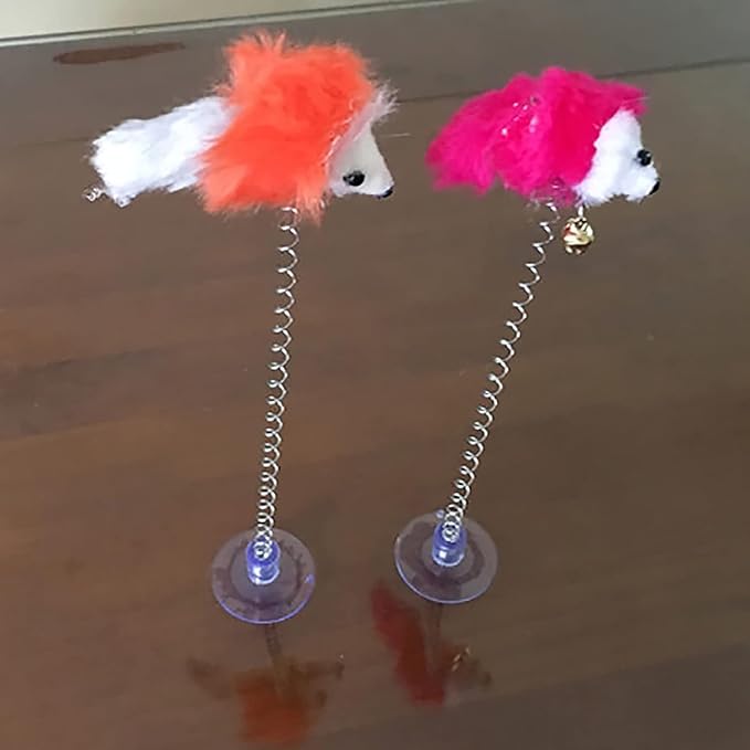 Random Color Interactive Toys for Cats, Play Cat Toy Cat Toy Cat-Friendly Design Soft Feather Mouse Imitation Spring Toy Cat Mice and Animals Toys for Indoor Cat and Kitten Exercise