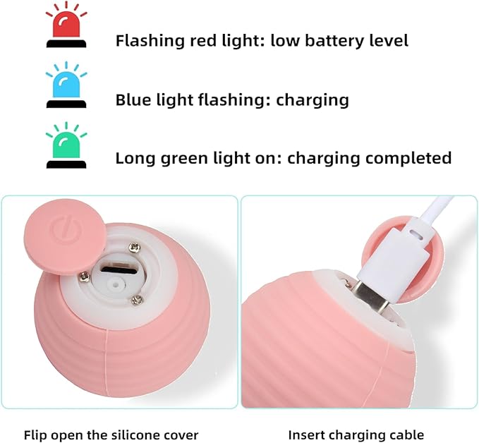 Interactive Cat Toys Ball Pet Smart Ball Automatic Rolling Chase Ball with Colorful Lights, Perfect Indoor Playmate Toy Ball for Kitten & Puppy Dog Playing, USB Rechargeable (Pink)
