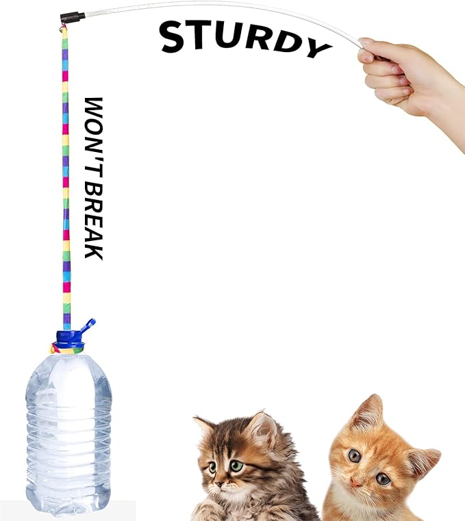 FYNIGO Interactive Cat Rainbow Wand Toys for Indoor Cats and Kittens,Extended Colorful Cat Teaser Wand String Plush Toy,Original Product Strong and Sturdy Pole with Bells(2 Pack)