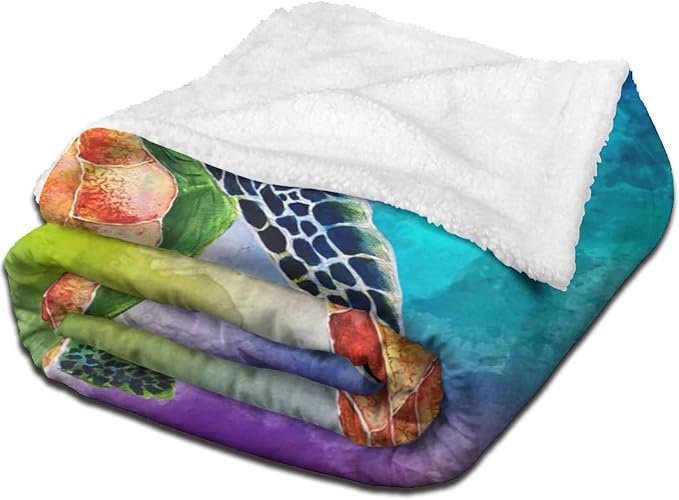 Fuzzy Throw Blanket 350 GSM Fleece Ultra-Soft Microfiber Blanket for Adults Kids Gift Couch, Sofa, Bed Sea Turtle Colorful 50"x40"