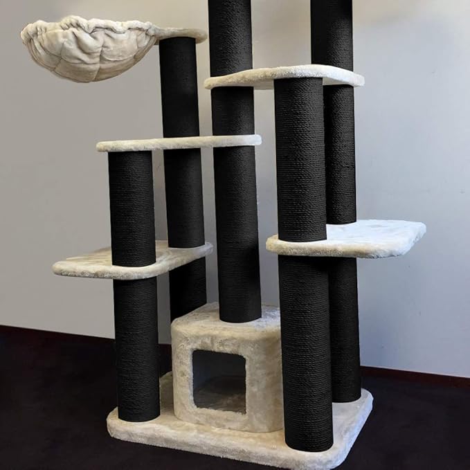 Sisal Rope 6mm for Cat Scratcher Repair and Replace Cat Scratching Post, DIY Scratching Furniture - Cat Tree, Scratch Carpet & Mat, Cat Kicker Toys, Black 98ft/30m