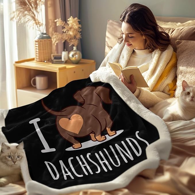 Sleepwish Dachshund Butt Fleece Throw Blanket for Kids Girls Boys Soft Plush Dachshund Lovers Gift Black Sherpa Blanket for Couch Chair, Baby (30"x 40")