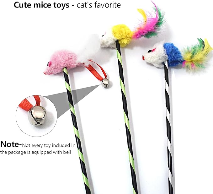 IUHKBH Interactive Cat Sticks, 3 PCS Cat Wands with Mice Long Cat Teaser Wands for Cats Kittens Having Fun Exerciser Playing