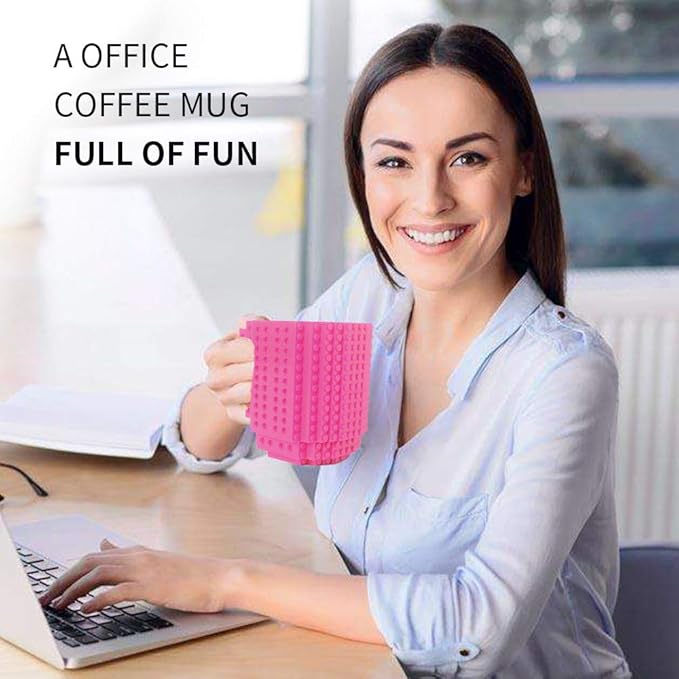 Build-on Brick Coffee Mug, Funny DIY Novelty Cup with Building Blocks Creative for Kids Men Women Xmas Birthday (Rose)