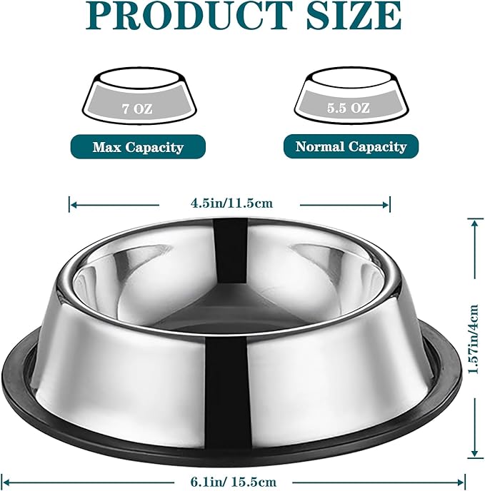 3Packs Cat-Bowls Cat Food Bowl - 4.5 Inch Non-Slip Stainless Steel Small Cat Wet Food Bowl 7 Oz Pet Feeding Bowl Whisker Fatigue Relief Cat Water Bowl for Kitten Puppy Small Dog