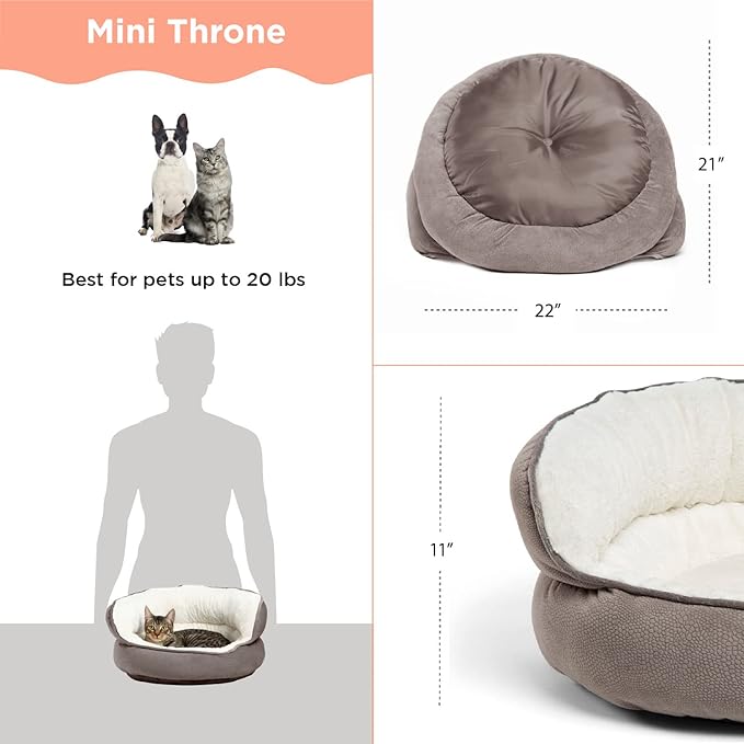 Best Friends by Sheri Mini Pet Throne High Bolster Orthopedic Relief Cat and Dog Bed Gray Mini
