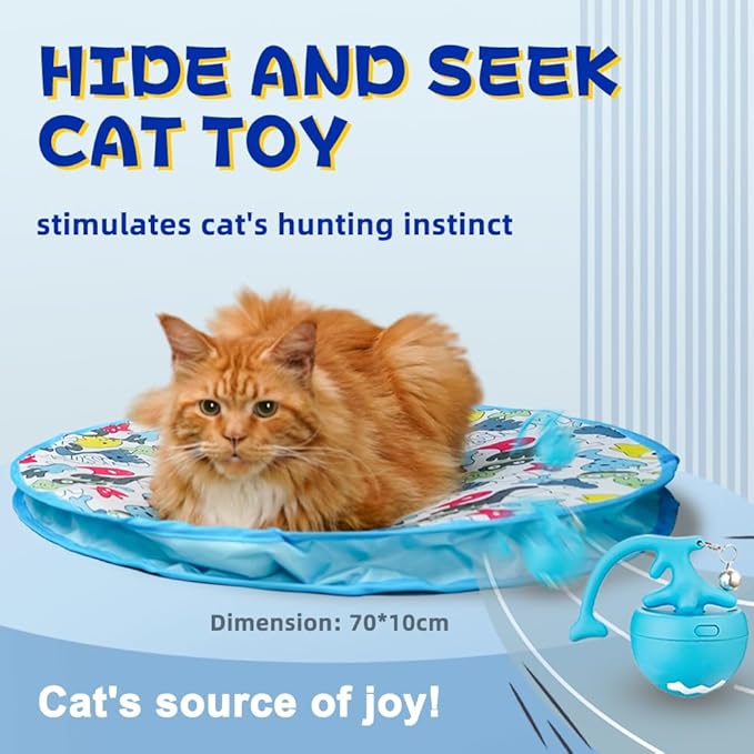 Interactive Cat Toy, Electric Hunting Toys for Bored Indoor Cats, Motion Activated Fast Moving Ball Rolling in Cat Play Mat, Hide and Seek Kitten Toy