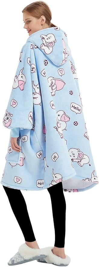 KFUBUO Wearable Blanket Hoodie for Adults Sherpa All Patterns Elephant Oversized Sweatshirt Blanket with Pockets Cute Hoodies Gifts for Women