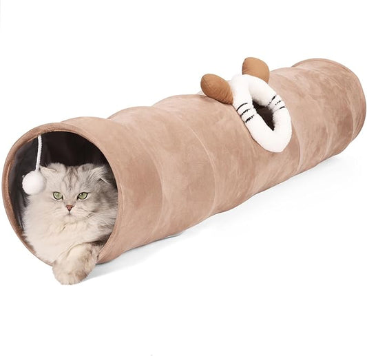Collapsible Cat Tunnel 37.8in Straight Tube for Indoor Cats & Kittens Large Foldable Play Cave Toy with Hanging Ball & Peek Hole,Ideal for Rabbits, Ferrets, Puppies & Small Pets