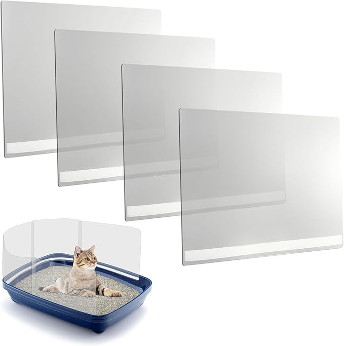 4 Pack Large Size Cat Litter Box Pee Shields, Easy Cleaning Frosted High Side Litter Box Splash Guard Cat Pee Shields for Open Top Litter Pan