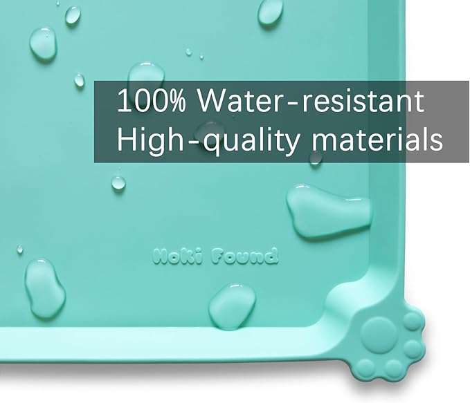 Hoki Found X-Large Silicone Pet Food Mats Tray - Non Slip Pet Dog Cat Bowl Mats Placemat - Dog Pet Cat Feeding Mat - Waterproof Dog Cat Food Mats -Pet Water Mats for Carpet - Cool Mint