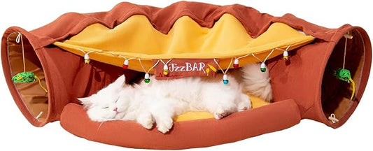 HIPIPET Cat Tunnel for Indoor Cats, Cat Tube with Collapsible Washable Cat Bed,Premium Cat Toy for Small Medium Large Cat.(Bar)…