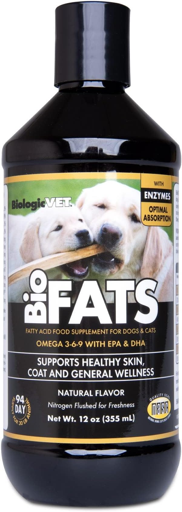BioFATS Omega 3-6-9 Fatty Acid with EPA & DHA, Supports Healthy Skin, Coat and General Wellness, 94-Day Supply for 30-lb. Animal, 12-fl. oz. Bottle