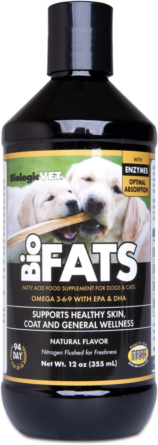 BioFATS Omega 3-6-9 Fatty Acid with EPA & DHA, Supports Healthy Skin, Coat and General Wellness, 94-Day Supply for 30-lb. Animal, 12-fl. oz. Bottle