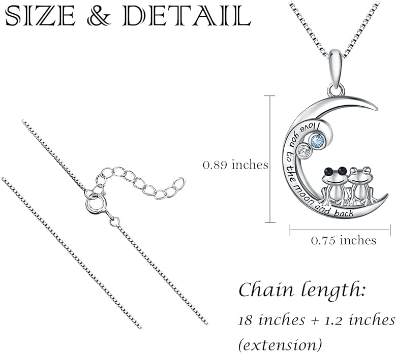 925 Sterling Silver Pig/Koala/Frog/Cat Horse Necklace I Love You to the Moon and Back Cute Animal Love Heart Moon Pendant Necklaces Jewelry Birthday Gifts for Women Best Friends