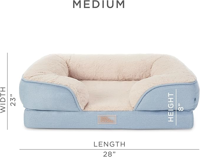 TOWN & COUNTRY EVERYDAY CuddleTown Comfy Solid Bolster Sofa Pet Bed, Supportive & Calming Egg Crate Foam, Water Repellent, Non-Slip Bottom, Machine Washable Cover, Blue, Medium 28"x23"x8"