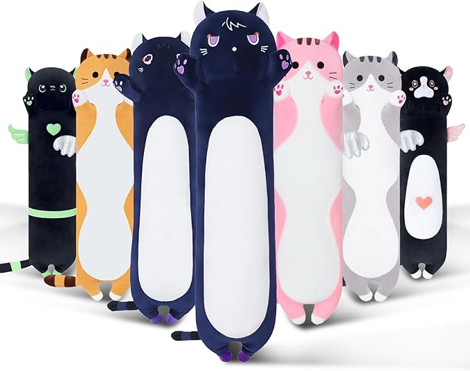 Long Cat Plush Body Pillow, Soft Cat Plush Toy Pillows for Kids, Stuffed Animals Cat Plushies Gifts for Girls Girlfriend(DevilCAT with Claws, 35.4in/90cm)