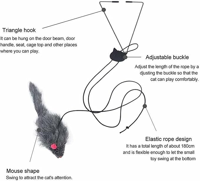 Cat Toy Rope Mouse Play Supplies, Hanging Retractable Cat Catching Mouse Toy, Funny Door Hanging Bouncing Mouse Retractable Plush Mice Cat Interactive Toy (Black)