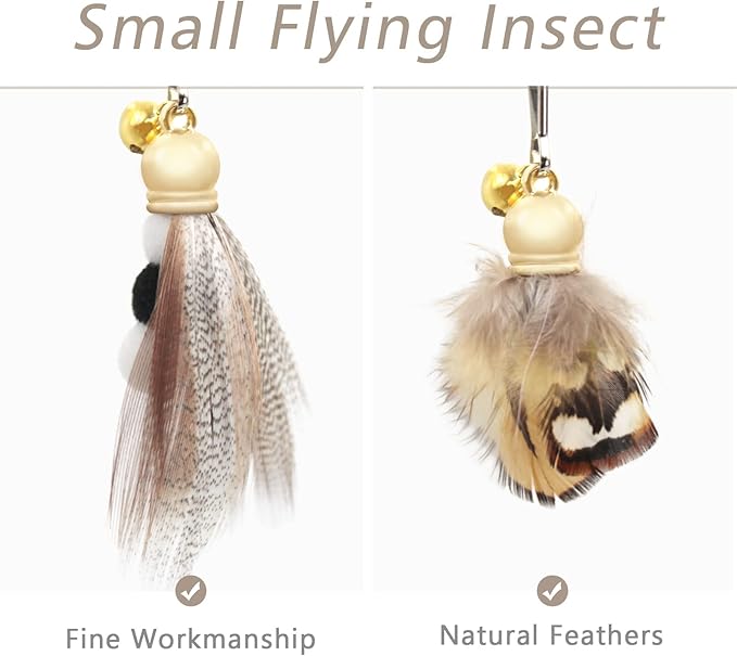 SONGWAY Cat Teaser Wand Toy - 9 Pieces Retractable Cat Wand Toy Set, Insect Worm Replacement Teaser with Bell, Cat Feather Toys for Indoor Cats, Interactive Cat Toy for Kitten Cat