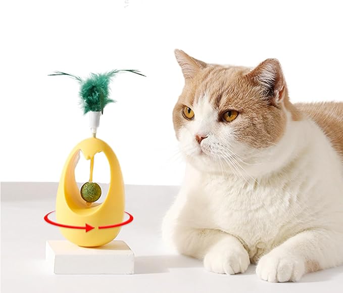 Catnip Toys for Cats with Feathers Tumbler Cat Toy with Edible Catnip Balls, Interactive Funny Toy Kitten Indoor Exercise/Plaything for All Breeds - Yellow