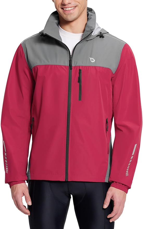 baleaf Men's Rain Jacket Waterproof Windbreaker Running Cycling Golf Hiking Gear Hood Lightweight Reflective Packable