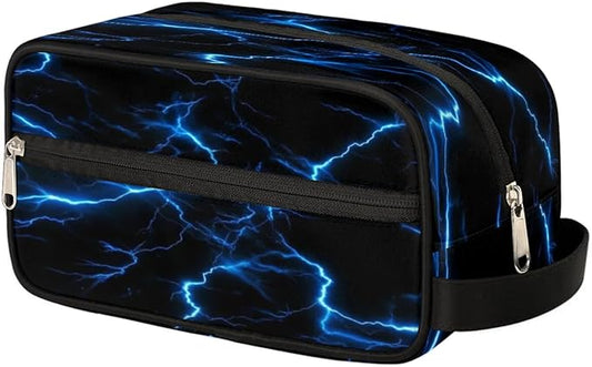 Blue Lightning Bolt Hanging Toiletry Bag,Travel Hygiene Kits for Boys Mens,Waterproof Makeup Carry-on Bags,Cosmetic Bag,TSA Approved Shave Dopp Kit for Toiletries Shower Bathroom Accessories Gifts