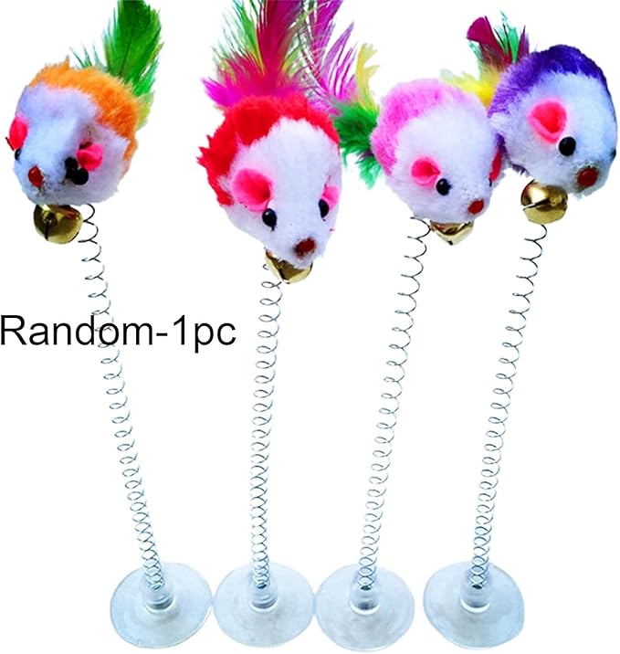 BWESOO Dog Cats Kitten Toy Funny Play Spring Mouse Colorful Teaser Bell Pet Random Color Cat Mice and Animals Toys