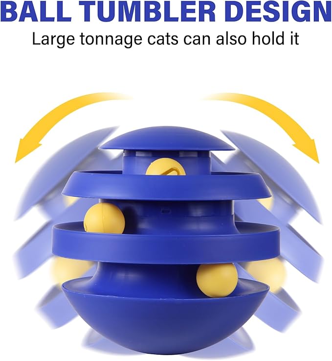 Interactive Cat Toy, 3-Tier Track Ball Toy for Cats, Tumbler Base with Moving Balls, Keeps Cats Entertained and Active (Blue)