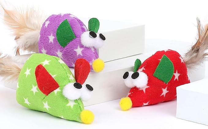 Purple Kitten Toy Multi-Color Plush Mouse Interactive Toy Funny Cat Toy Cat Feather Toy Cat Supplies,Toys,Cats