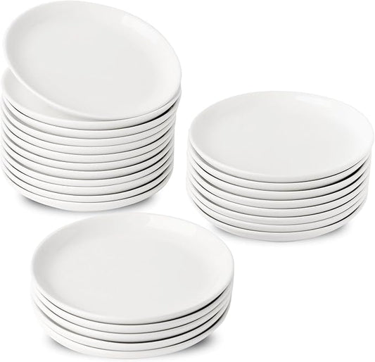 25 Piece Ceramic Appetizer Plates, 5.6 Inch Small Dessert Plates Set, White Round Plates for Bread, Butter, Snack, Lightweight Dinnerware Saucer Sets - Ivory, Oven, Microwave & Dishwasher Safe