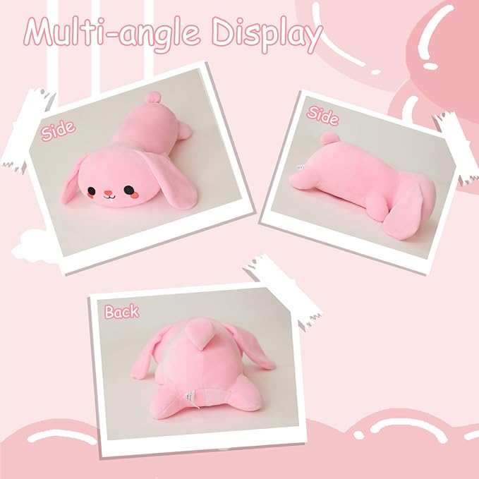 SQEQE Weighted Bunny Plush, Weighted Bunny Stuffed Animal, Cute Plushies Soft Pink Pillow Toy Gift for Kids Adults 9.8 Inch, 0.8 Lbs