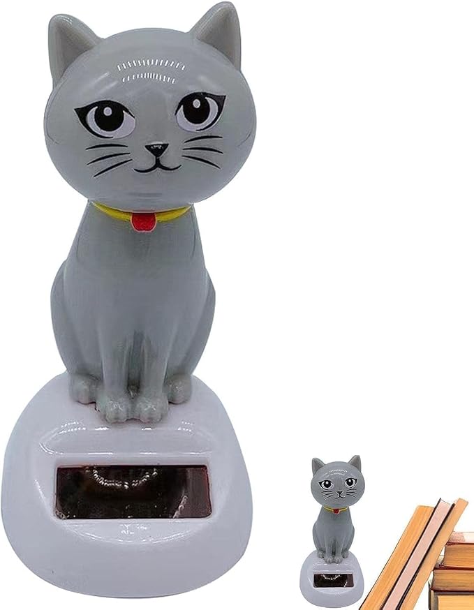 BWESOO Gray Cute Solar Powered Dancing Cat Figure - Swinging Solar, Cat Figurine Statue Swinging Car Dashboard Decoration Ornaments Dancing Car Dashboard Office Home Desk Decor