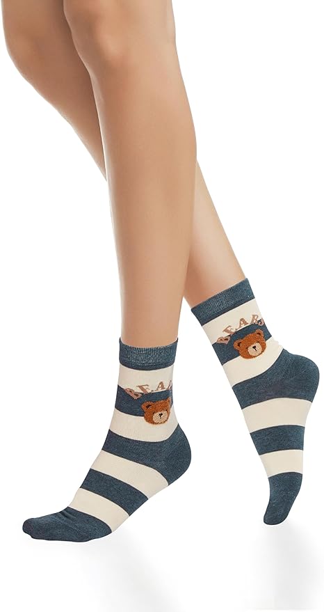 Benefeet Sox Cute Crew Socks for Women Girls Novelty Funny Patterned Socks Colorful Kawaii Cotton Casual Calf Sock 5 Pairs