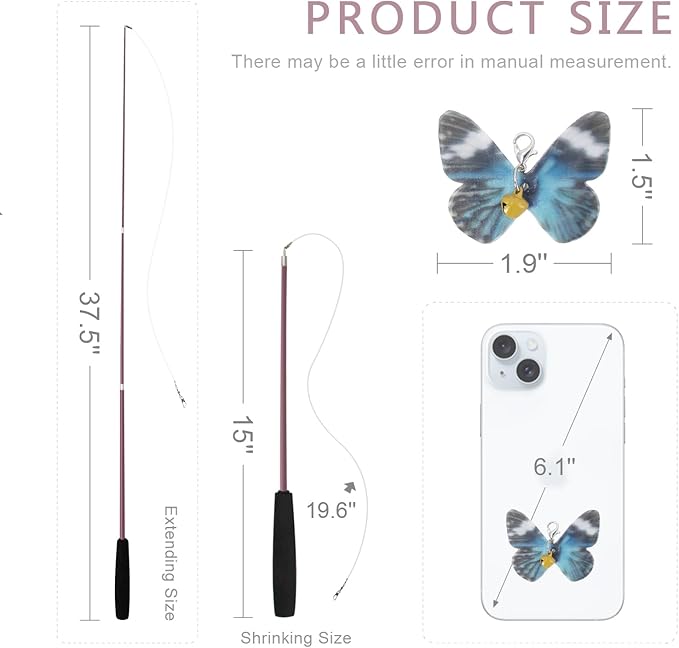 SONGWAY Cat Butterfly Toys - 13 Pieces Cat Toy Set, Retractable Cat Wand Toy with Replacement Refills with Bell, Interactive Cat Toys for Indoor Cats Kittens