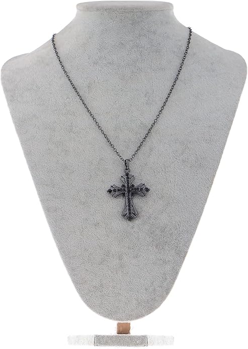 Alilang Silvery Tone Religious Cross Pendant Necklace w/Aquamarine Blue Or Clear Crystal Rhinestones