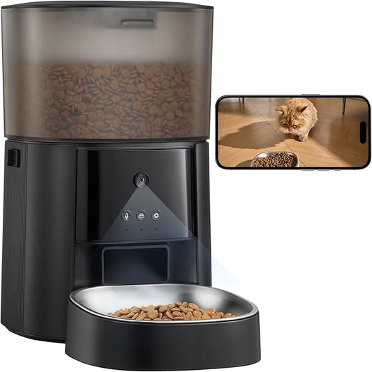 Automatic Cat Feeder with Camera & Voice Interaction, WiFi/App Control, 4L Dry Food Dispenser for Cats & Dogs with Freshness Preservation, Custom Feeding Times & Portions, Dual Power